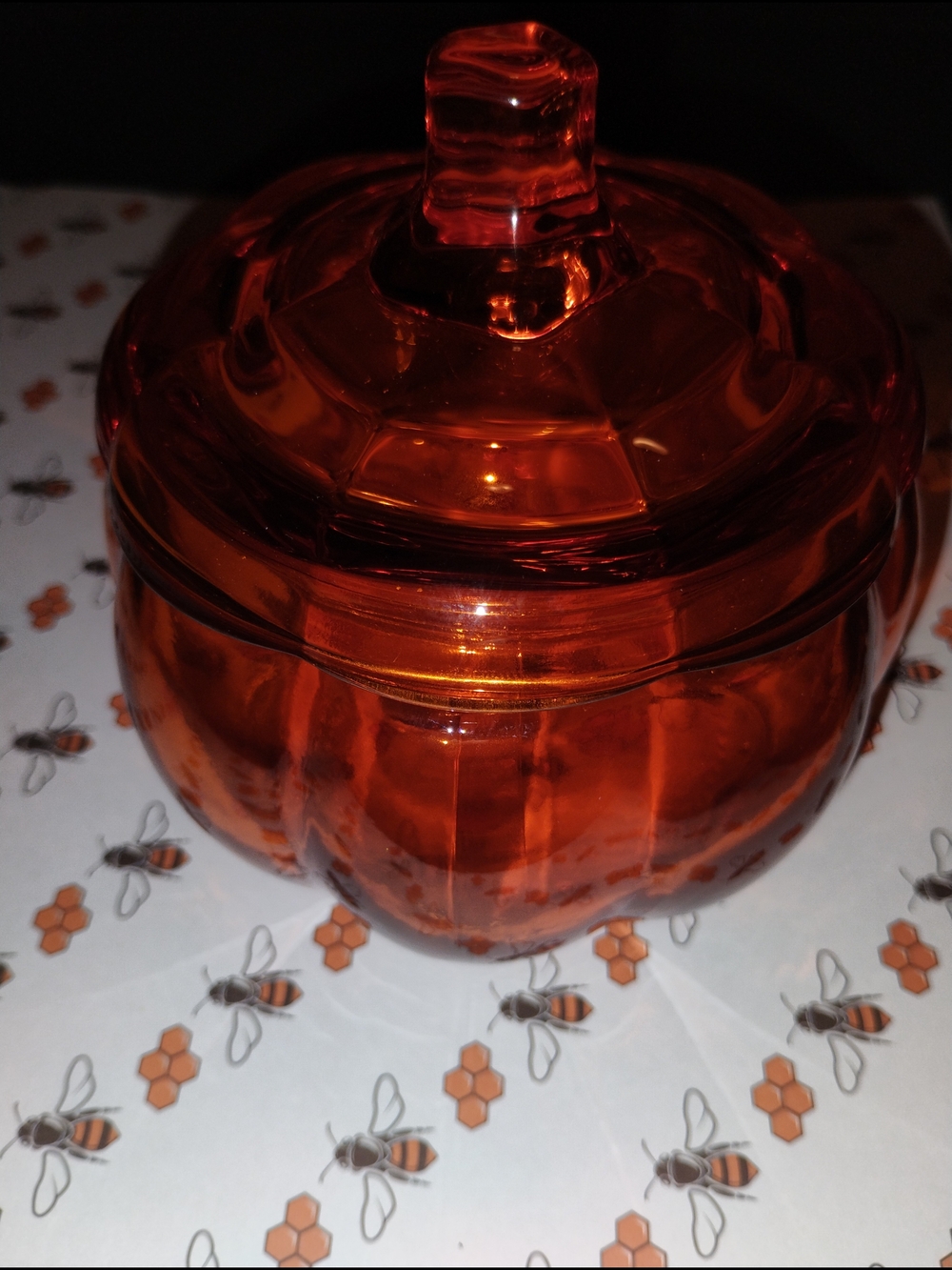 Amber Glass Pumpkin Candy Jar with Lid